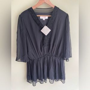 American Glamour by Badgley Mischka Black Beaded Embellished top